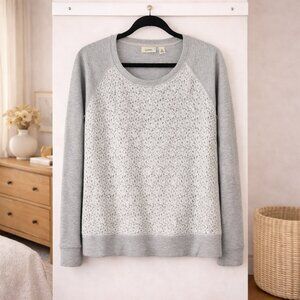 L.L.Bean Lace Panel Sweatshirt Heather Gray Raglan Pullover Women's Size Medium